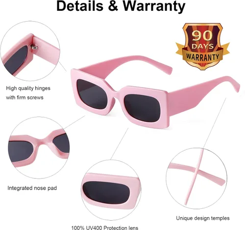 Vista 7 de JUDOO Gafas de sol rectangulares retro para mujer lentes ovaladas marco cuadrado rosa con protección UV400