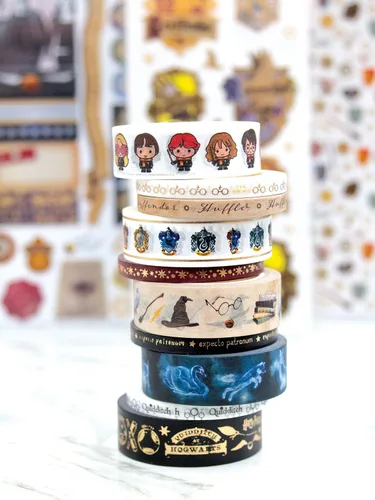 Vista 4 de Paper House Productions Harry Potter Foil Accent - Paquete de 10 cintas washi con 5 rollos de 0.591 in y 5 rollos de 0.197 in - atrevida y brillante
