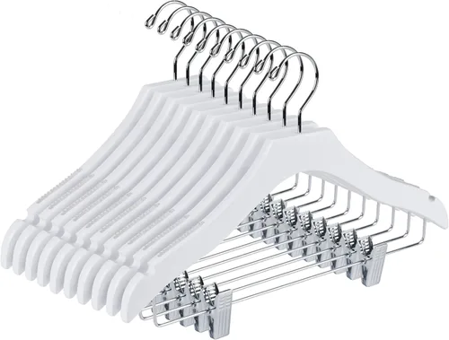 Vista 6 de Percha de madera blanca de calidad para niños, diseño de lujo, gancho giratorio cromado (10, 13 pulgadas)
