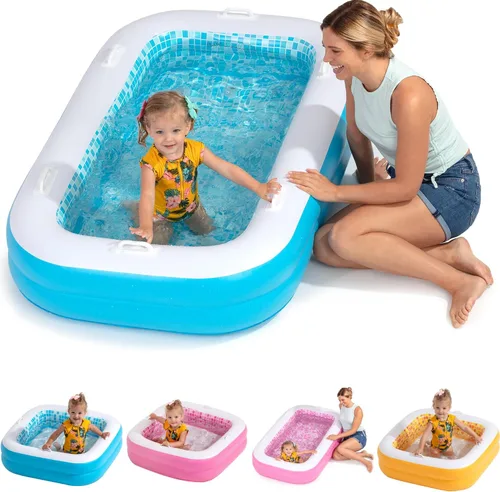 Vista 11 de Piscina inflable 3 en 1 para bebés, asas de agarre seguro patentadas, suelo suave y drenaje, juguetes de agua de verano, regalos de primer Burst