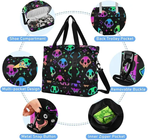 Vista 4 de Bolsa de lona de viaje, bolsa de lona deportiva con bolsillo húmedo, bolsa de fin de semana para mujeres y hombres, bolsa de gimnasio, bolsa