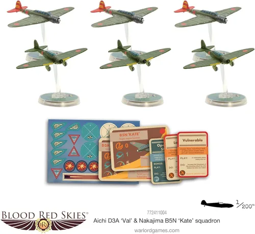 Vista 2 de Warlord Blood Red Skies Aichi D3A Val & Nakajima B5N Kate Squadron 1:200 WWII Mass Air Combat Table Top War Game 772411004