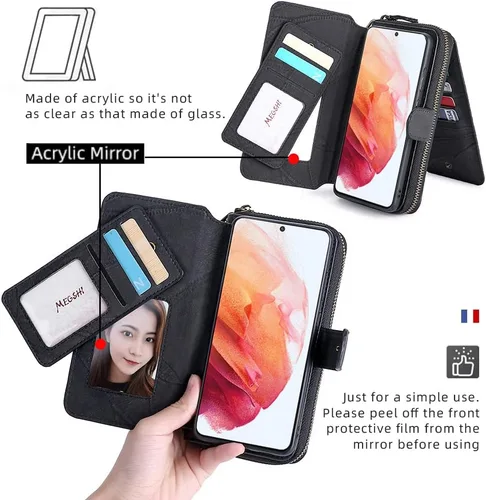 Vista 4 de Asuwish Funda de teléfono para Samsung Galaxy S21 Plus S21+ 5G con cremallera, funda desmontable con protector de pantalla y soporte de tarjeta