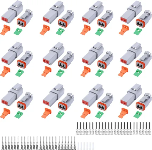 Vista 14 de Kit de conectores Deutsch de 194 piezas, 2 pares, 2 3 4 6 8 12 pines, conector eléctrico impermeable gris con contactos estampados y tapones