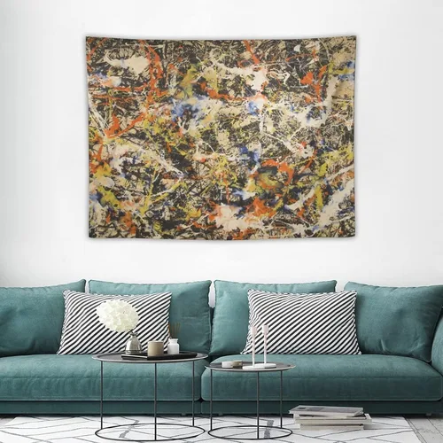 Vista 3 de Jackson Pollock, galería de arte en Buffallo, tapiz de arte abstracto, tapices, pintura de poliéster, regalo de sala de estar, impresiones