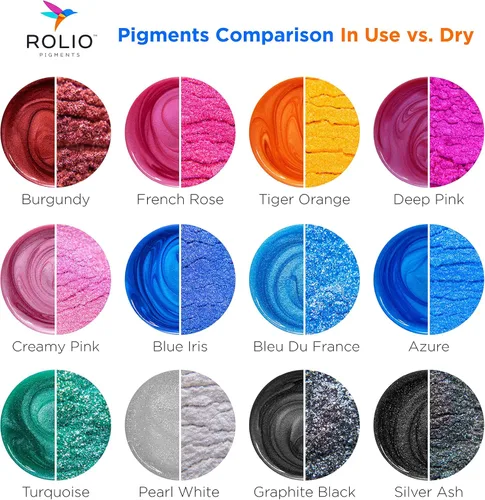 Vista 3 de Rolio Pigmento de color nacarado en polvo de mica de alta calidad, juego de arte para resina epoxi, para fabricación de jabón, esmalte de uñas