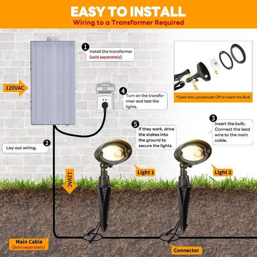 Vista 8 de Gardenreet Luz de inundación de latón macizo - Luz LED de paisaje de lavado de pared de bajo voltaje, para exteriores, 12 V, cableada, impermeable