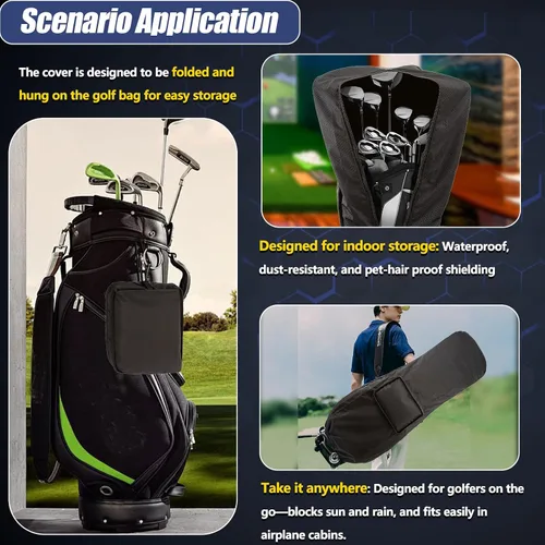 Vista 5 de Funda para bolsa de golf de viaje, funda de lluvia para bolsa de golf, impermeable, ligera, plegable, fácil de limpiar, Durabale, protección a