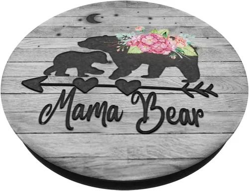 Vista 2 de Rosa rubor rosa floral Mama oso y un cachorro bebé gris rústico PopSockets intercambiables PopGrip