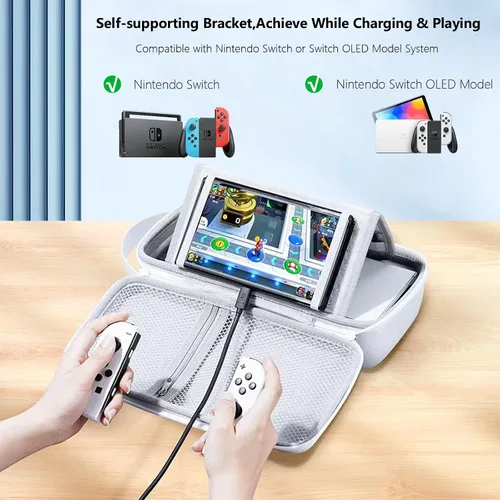 Vista 4 de Flyekist Carrying Case for Nintendo SwitchSwitch OLED,Portable Hard Shell Switch Travel Case Storage Bag Protective Pouch with Pockets for Nintendo
