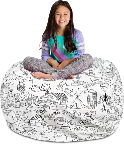 Vista 92 de Posh Creations Funda de puf para niños con almacenamiento para animales de peluche - Organizador de juguetes para niños, Mediano 68.58 cm - Lona