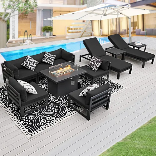 Vista 46 de BULEXYARD - Sofá modular de aluminio para exteriores con mesa para fogata, 7 piezas, color verde azulado