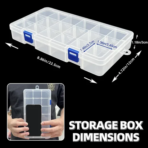 Vista 3 de DUOFIRE Caja organizadora de plástico con contenedor de almacenamiento, divisor ajustable, compartimento de cuadrícula extraíble para cuentas