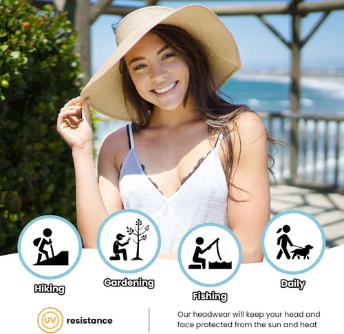 Vista 60 de Simplicity - Sombrero con protección solar UV UPF 50 para mujer, convertible en visera para playa