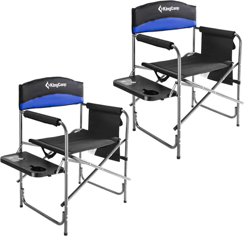 Vista 13 de KingCamp Silla de director acolchada plegable para acampar con mesa auxiliar y bolsillo, color gris