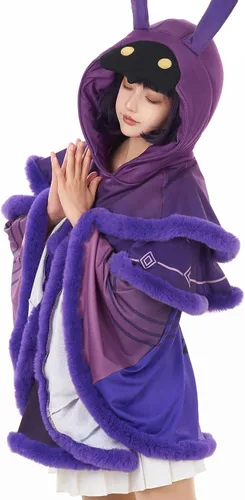 Vista 4 de Cosplay.fm Capa con capucha para mujer, color morado kawaii con capucha, juego de cosplay, capa de descanso, poncho