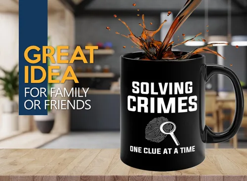 Vista 2 de Taza de café de detective de 11 onzas, color negro, resolución de crímenes, uno, oficial de policía, policía, patrulla, detective, policía, policía