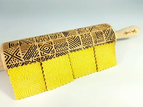 Vista 3 de Rodillo de relieve AFRICA con patrón tribal para galletas y cerámica de Algis Crafts