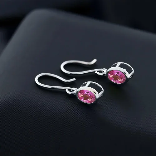 Vista 23 de Gem Stone King Aretes colgantes de plata de ley 925 de 0.276 x 0.197 in con piedra natal ovalada de alambre francés para mujer