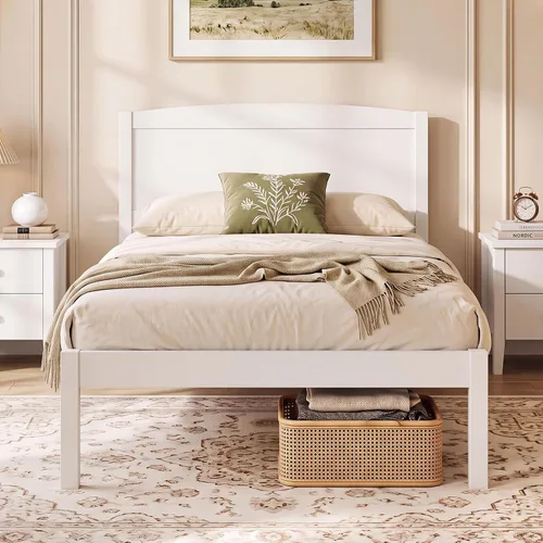 Vista 15 de GIANTEX Twin Size Wooden Bed Frame with Curved Headboard, Wood Slat Support