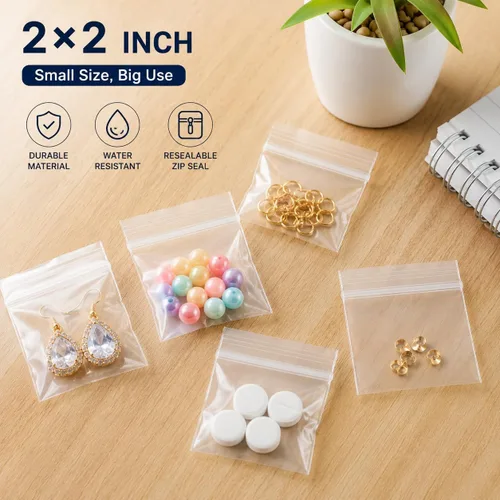 Vista 2 de 500 piezas de mini bolsas con cremallera de 2 x 2 pulgadas Bolsas pequeñas con cremallera Bolsa de plástico pequeña Bolsa para joyas