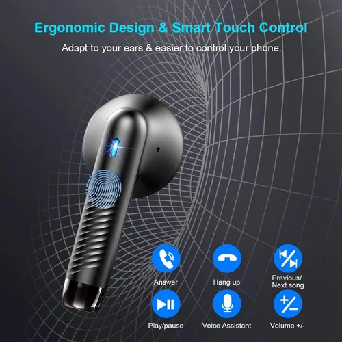 Vista 6 de Auriculares inalámbricos, auriculares Bluetooth 5.4 con graves estéreo, auriculares Bluetooth en el oído con cancelación de ruido y micrófono
