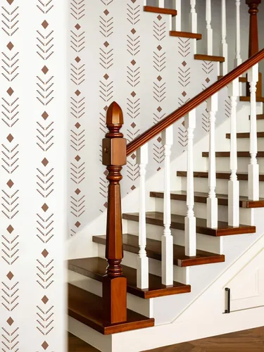 Vista 5 de Ismoon Papel tapiz bohemio para despegar y pegar, de 16.1 x 78.7 pulgadas, moderno papel de contacto geométrico beige/rojo oxidado, papel de pared