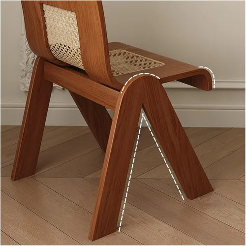 Vista 4 de sillas de comedor Silla de comedor de madera maciza Ratán Respaldo del hogar Sub Pequeño Sala de estar Balcón Cocina moderna