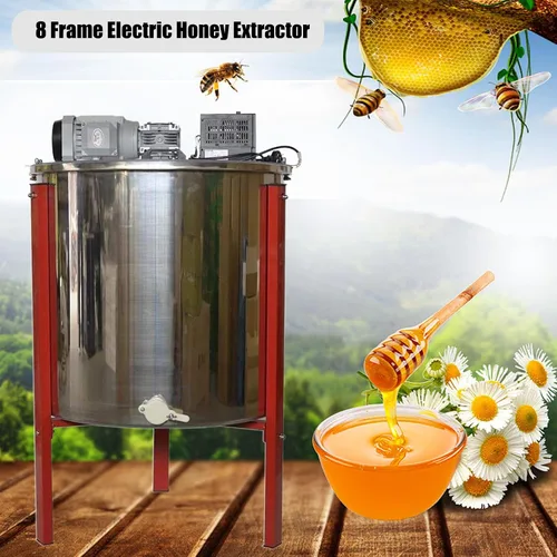 Vista 6 de Extractor eléctrico de miel, extractor de centrífuga de miel de acero inoxidable 304 de 8 marcos, con tapa transparente y soporte de acero