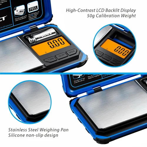 Vista 3 de Báscula de bolsillo de precisión, 200 gx0.0.04 oz escala de gramos de joyería Báscula digital para alimentos con pantalla LCD, conversiones de 6