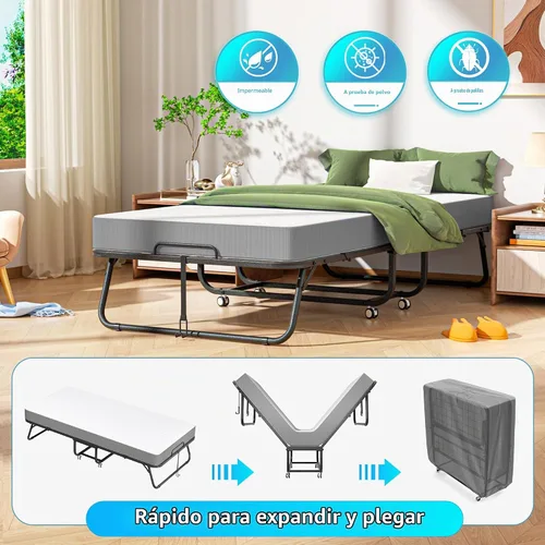 Vista 7 de Greenvelly Cama plegable con colchón, cama plegable de 75 x 31 pulgadas con colchón de espuma viscoelástica de 5 pulgadas, cama plegable con marco