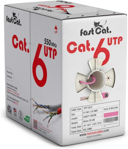 Vista 17 de fast Cat. Cable de Ethernet Cat6 de 1000 pies - 23 AWG, CMR, PoE++ (4PPoE) Cable de cobre sólido aislado no blindado Cat 6 con separador de cruz que