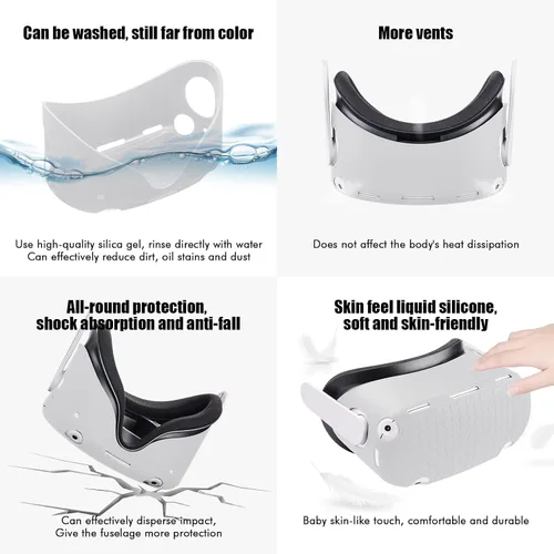 Vista 5 de Compatible with Oculus Quest 2 Accessories, Compatible with Quest 2 VR Silicone face Cover, VR Shell Cover, Touch Controller Lengthening Grip Cover