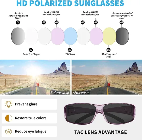 Vista 6 de URUMQI Sunglasses Fit Over Glasses Polarized 100 UV Protection Wrap-around Sunglasses for Men Women Driving