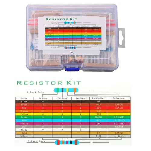 Vista 7 de Kit de resistencias de 130 valores de 2600 piezas, 1 ohmio-3 M ohmios con 1% 1/4 W de metal de resistencia de película de carbono