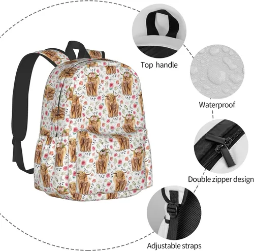Vista 7 de Mochila de seta de 16 pulgadas Mochila de viaje ligera para portátil, vaca highland, Classic