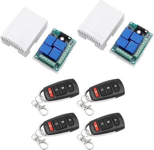 Vista 7 de QIACHIP - Relé de 12 V CC, mando a distancia inalámbrico con interruptor RF, control remoto de 4 canales, módulo 433 MHz, kit de transmisor