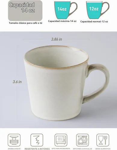 Vista 2 de famiware Juego de Tazas de Café de 4, Annecy Juego de Tazas de Cerámica Reutilizables de 14 oz con Asa, Apto para Microondas y Lavavajillas, Juego