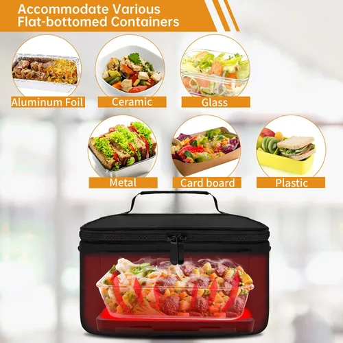 Vista 4 de Calentador de alimentos portátil, mini horno portátil personal, 12 V, 24 V, 2 en 1, calentador de alimentos para automóvil y 12 V, 24 V, 110 V, 3