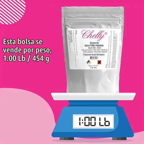 Vista 4 de Chelly Superior - Polvo para esculpir profesional acrílico para uñas, sistema de uñas transparente rosa rubor rosa medio, 16 onzas, 16.01 oz