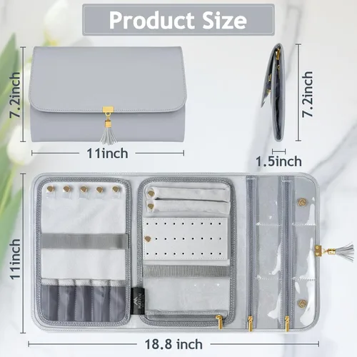 Vista 2 de MATEIN Organizador de viaje de joyería para mujer sin enredos portátil de cuero bolsa de almacenamiento de joyas bolsa de sobre impermeable ligera