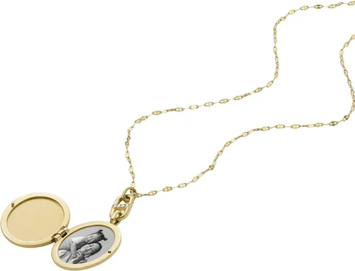 Vista 2 de Fossil - Collar de cadena con dije de acero inoxidable grabado y enchapado para mujer