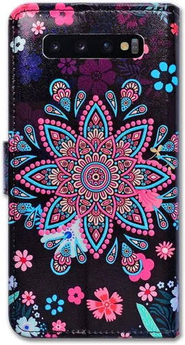 Vista 9 de Bcov Funda para Galaxy S10 Plus, de piel con diseño de mandala de colores brillantes, con ranura para tarjetas, soporte para Samsung Galaxy S10