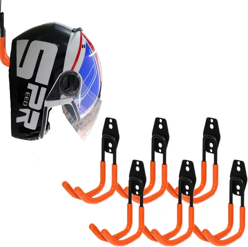 Vista 12 de KETABAO Soporte de gancho para casco de montaje en pared, 2 ganchos curvos de hierro de PVC grandes, tornillos (negro)