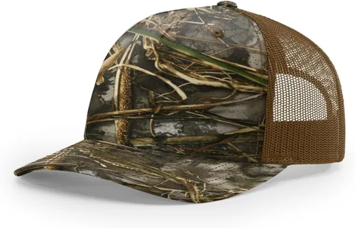 Vista 37 de Richardson 112 - Gorra de camionero de 5 paneles de alta calidad, ajustable, gorra Richardson en blanco estructurada Bark Duck Camo / Marrón