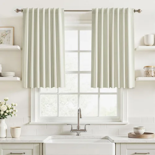 Vista 56 de UHITECH Cortinas opacas de 35 pulgadas de largo para sala de estar, 2 paneles, cortina opaca corta para cocina para ventanas pequeñas, cortinas