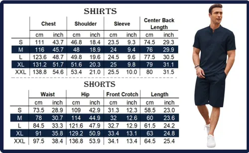 Vista 6 de COOFANDY Conjunto de 2 piezas de lino para hombre, camisas Henley casuales de manga corta, pantalones cortos de yoga para la playa, pantalones