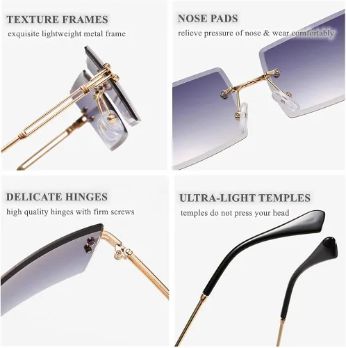 Vista 5 de BAWUYI Gafas de sol rectangulares sin montura de los años 90 años 2000 para mujeres y hombres accesorios Y2K vintage retro sin marco gafas cuadradas