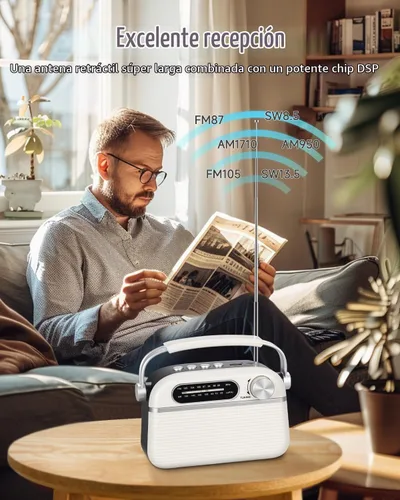 Vista 4 de PRUNUS J-130 Radio portátil AM FM, para papá y mamá, alimentación de CA, funciona con baterías/radio recargable para uso de emergencia, radios