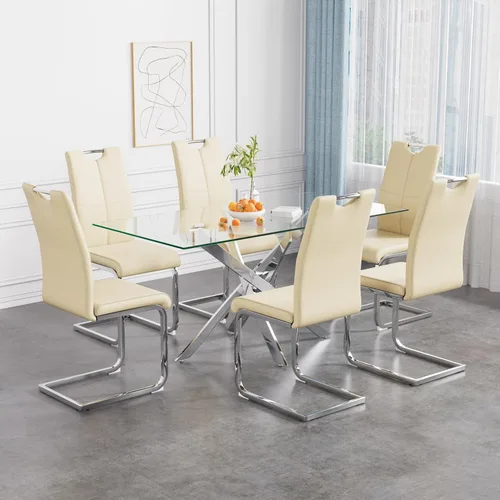 Vista 13 de Juego de mesa de comedor de 36 pulgadas para 4, moderna parte superior cuadrada de vidrio templado, mesa de patas de acero inoxidable con acabado